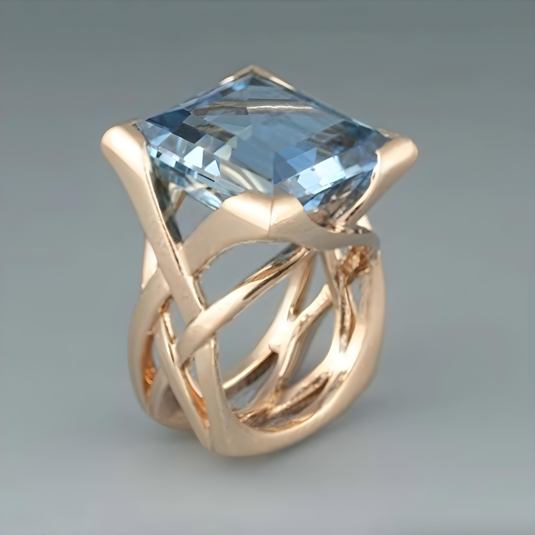 VINTAGE ROSE GOLD BLUE ZIRCONIA RING