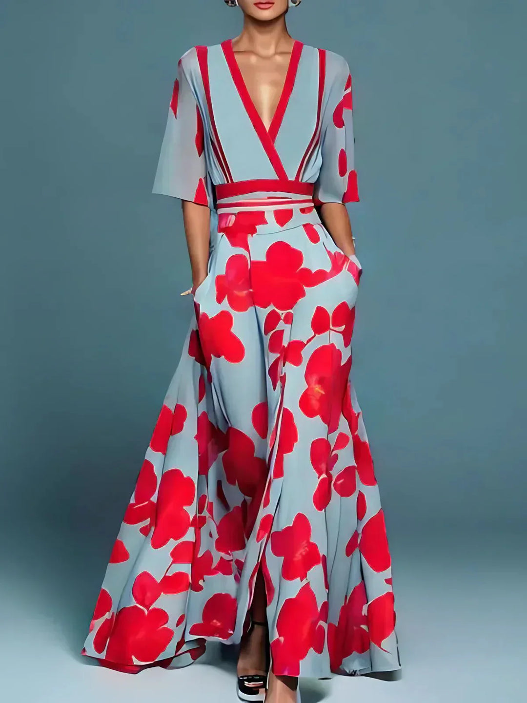 Miley - Elegant Flower Pattern Maxi Dress