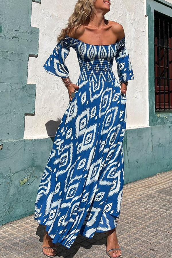 Sadie - Ethnic Print Off-Shoulder Maxi Dress