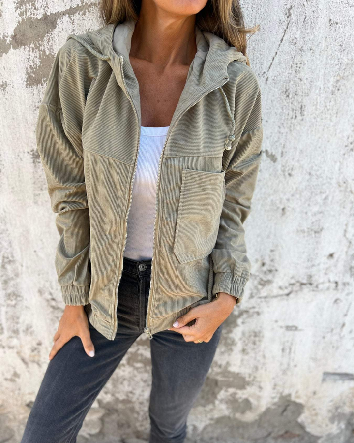 Ella™ | Corduroy jacket with hood and zipper closure