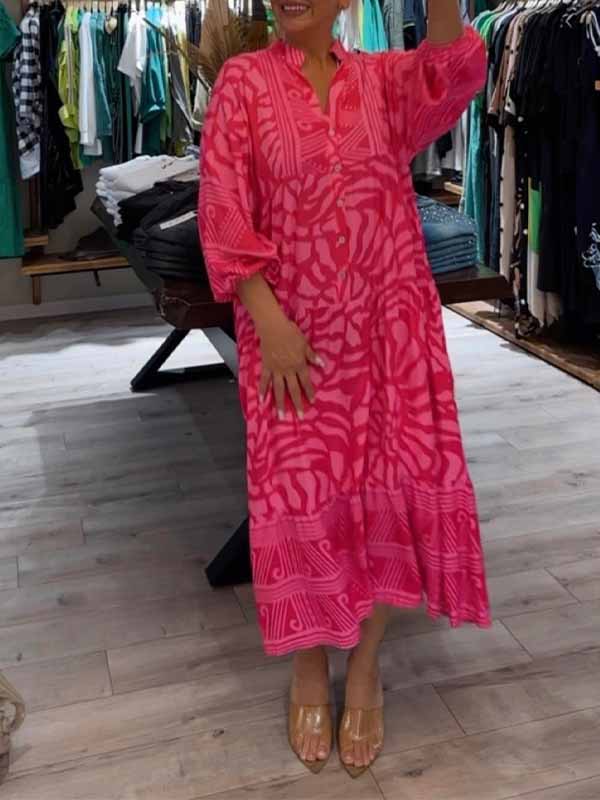 Elka - V Neck Printed Loose Dress