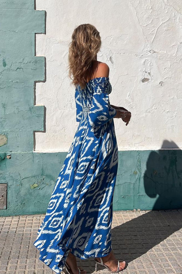Sadie - Ethnic Print Off-Shoulder Maxi Dress