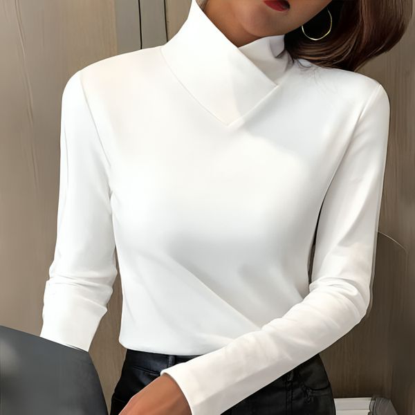 Liora™ | Elegant v-neck turtleneck longsleeve