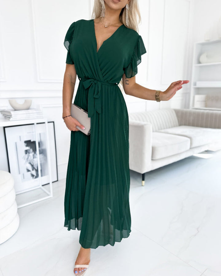 Thea - Elegant Pleated Short Sleeve Maxi Dress