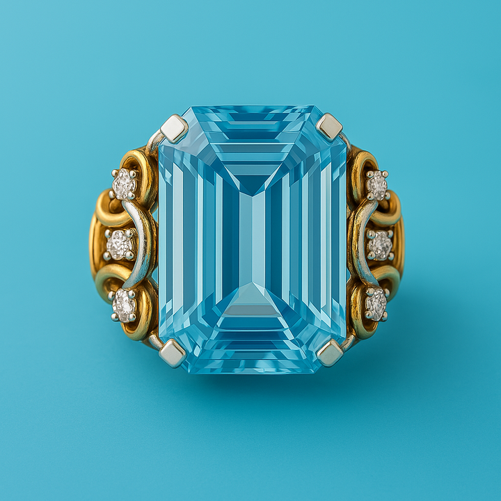 VINTAGE BLUE ZIRCONIA LAYERED GOLD RING