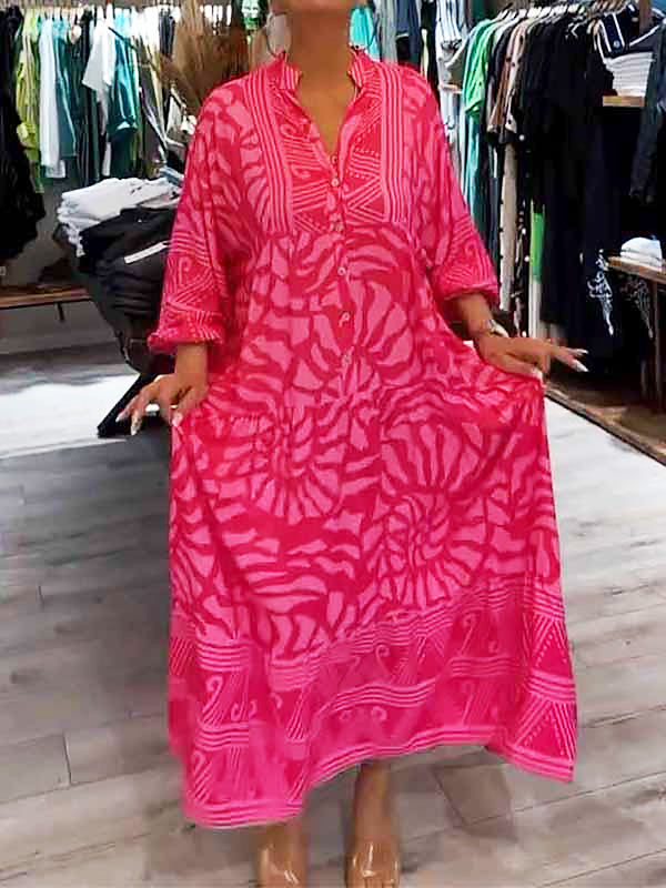 Elka - V Neck Printed Loose Dress