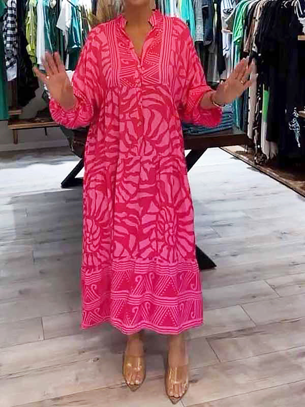 Elka - V Neck Printed Loose Dress