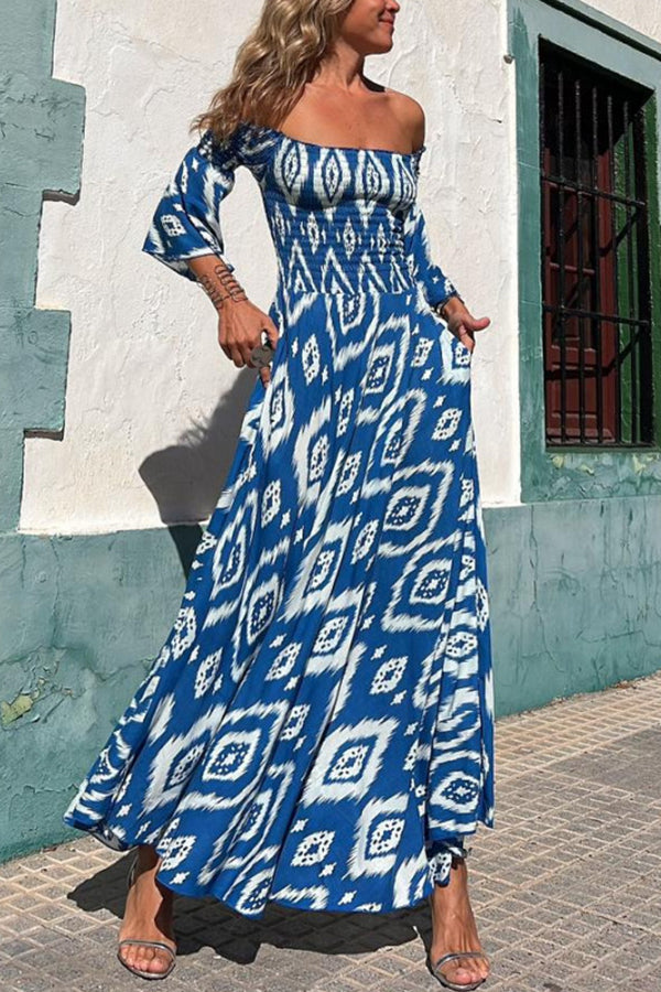 Sadie - Ethnic Print Off-Shoulder Maxi Dress