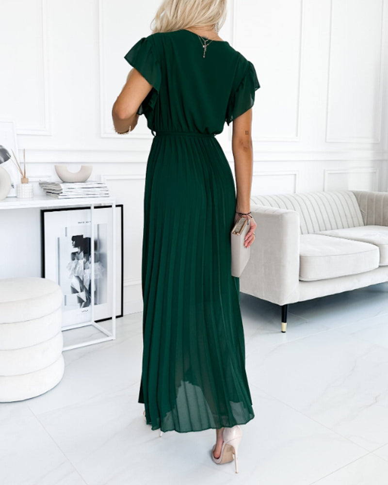 Thea - Elegant Pleated Short Sleeve Maxi Dress