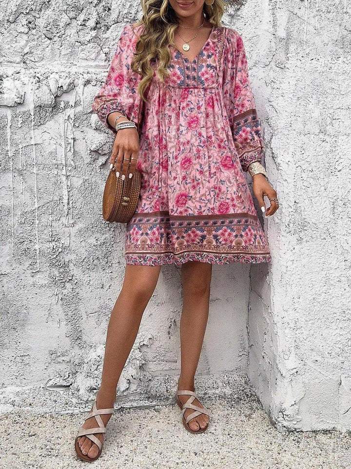 Luna -  Sweet Print V-Neck Mini Dress