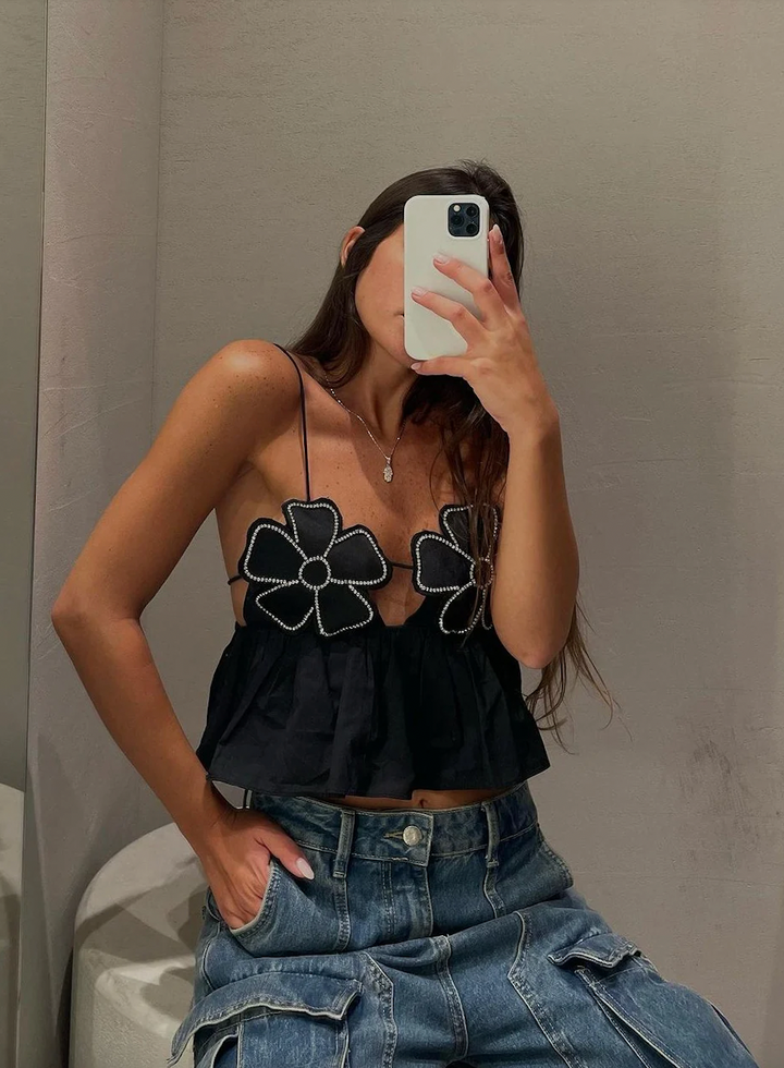 Kalista - Rhinestone Studded Crop Top