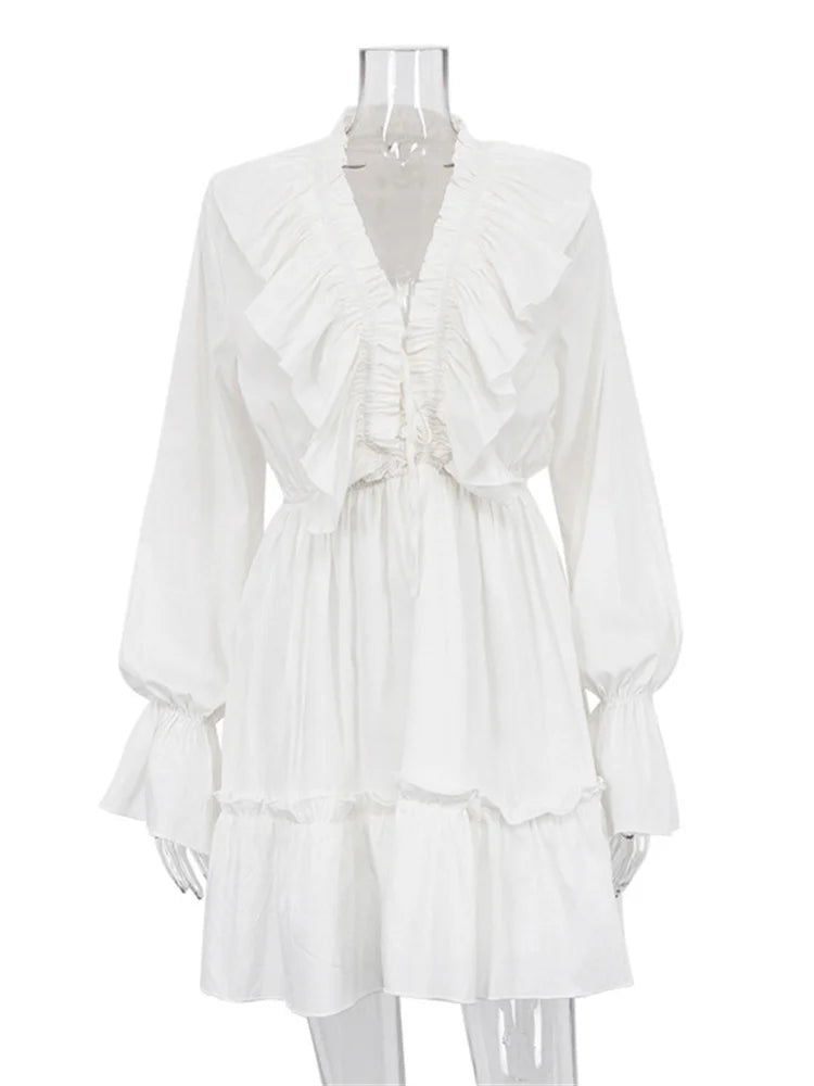 Glaiza - Chic Ruffle V-Neck Mini Dress