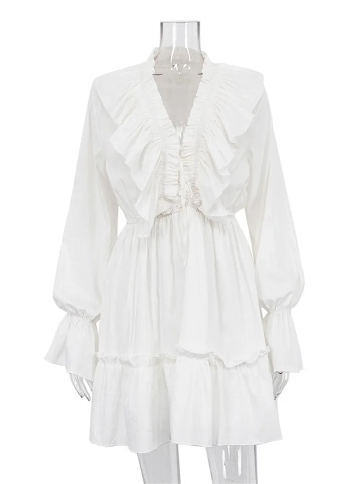 Glaiza - Chic Ruffle V-Neck Mini Dress