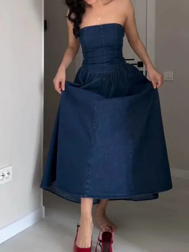 Janae - Off-Shoulder Denim Maxi Dress