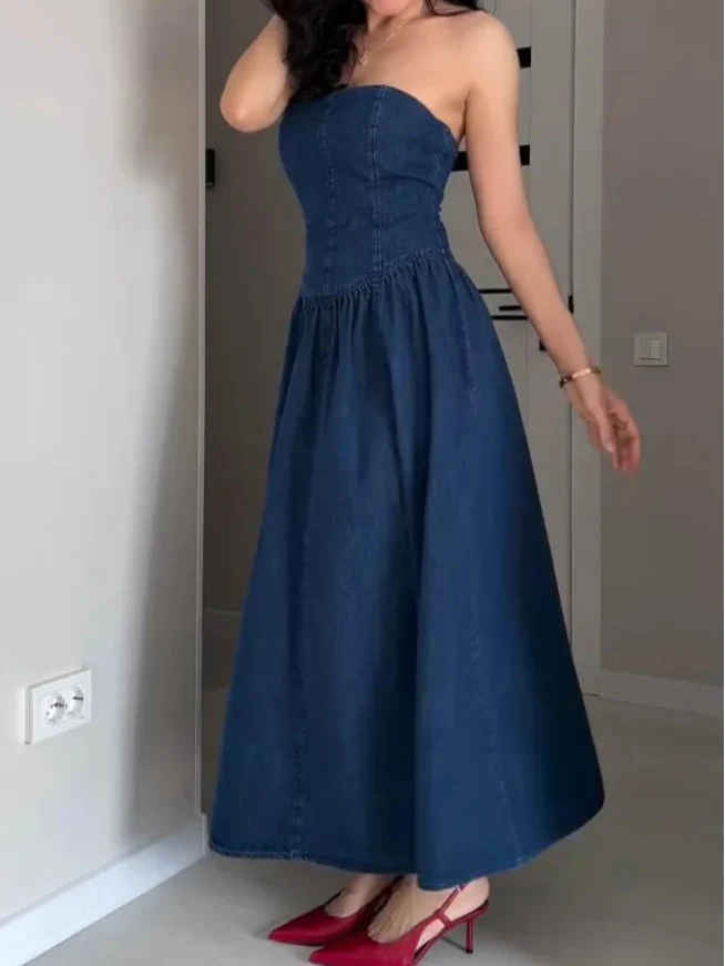 Janae - Off-Shoulder Denim Maxi Dress