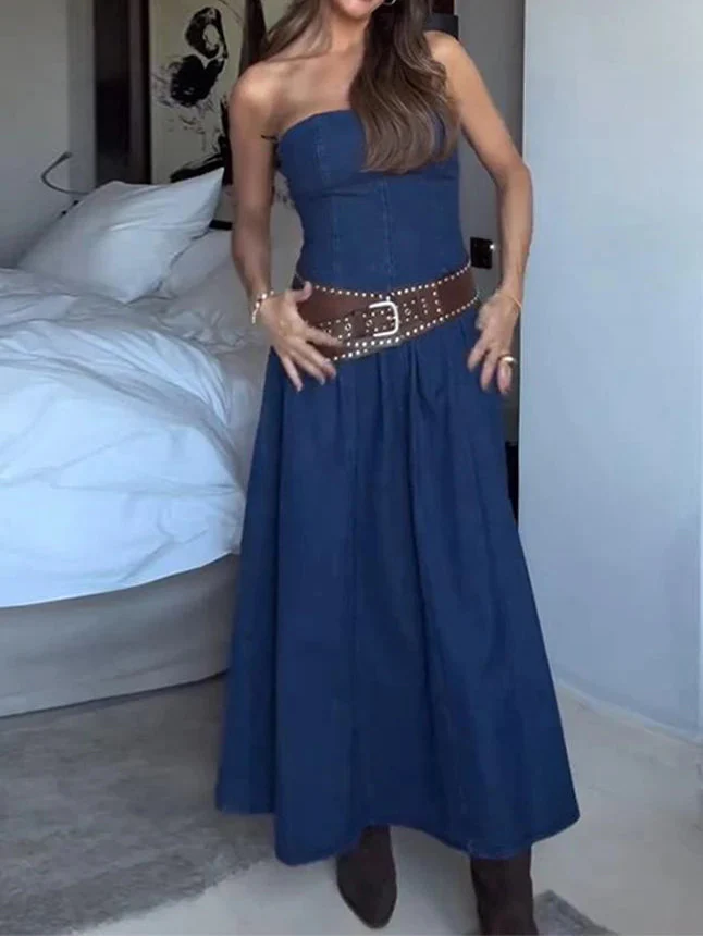 Janae - Off-Shoulder Denim Maxi Dress