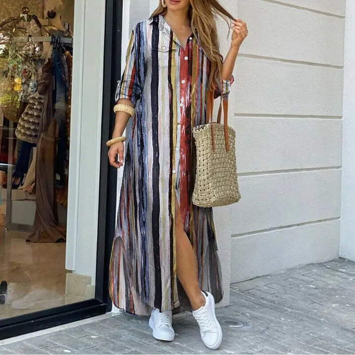 Karissa - Plaid Printed Polo Neck Shirt Dress