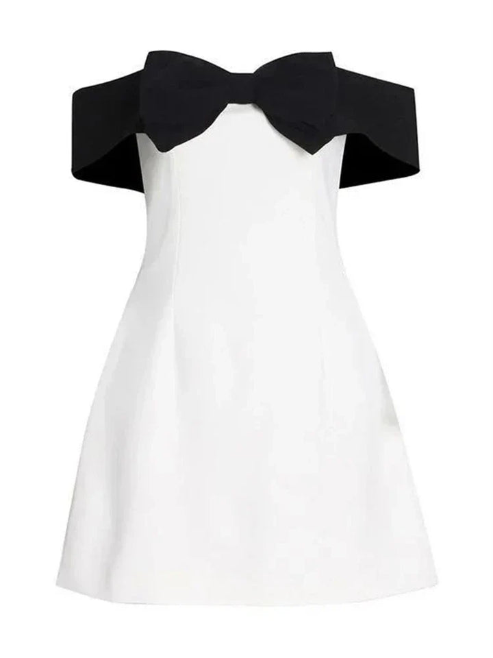 Indy - Off-Shoulder Contrast Bow Mini Dress