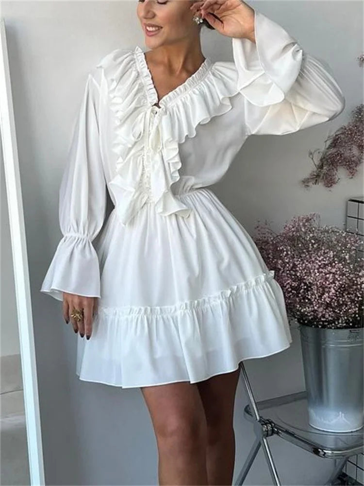 Glaiza - Chic Ruffle V-Neck Mini Dress