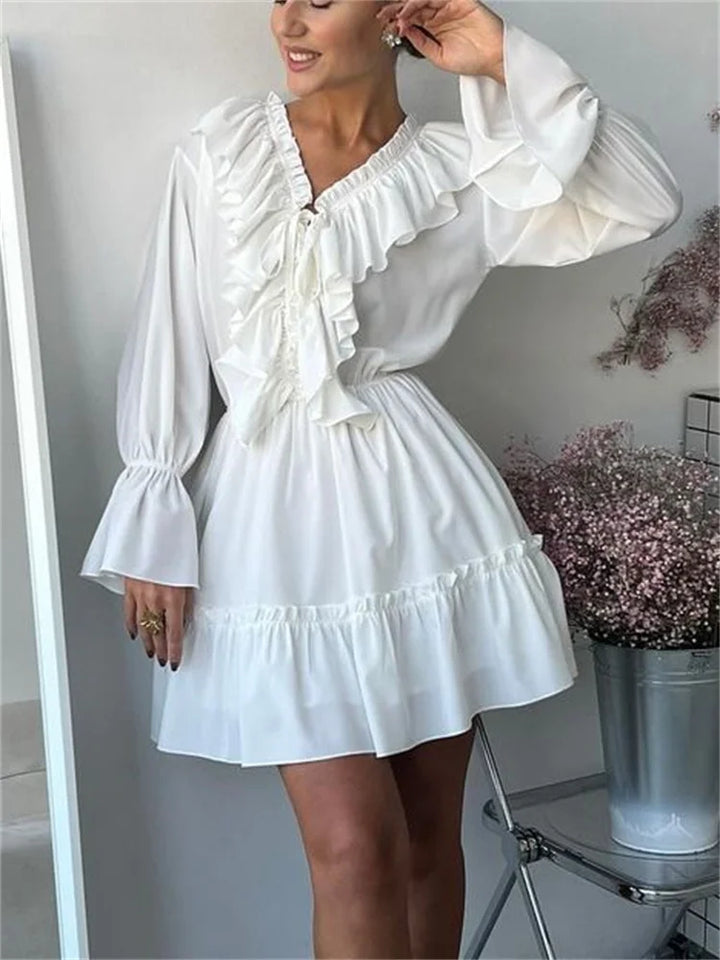 Glaiza - Chic Ruffle V-Neck Mini Dress