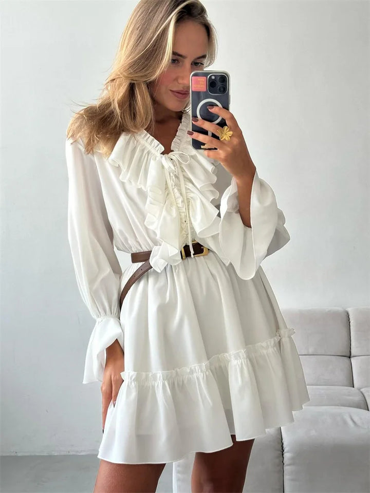 Glaiza - Chic Ruffle V-Neck Mini Dress