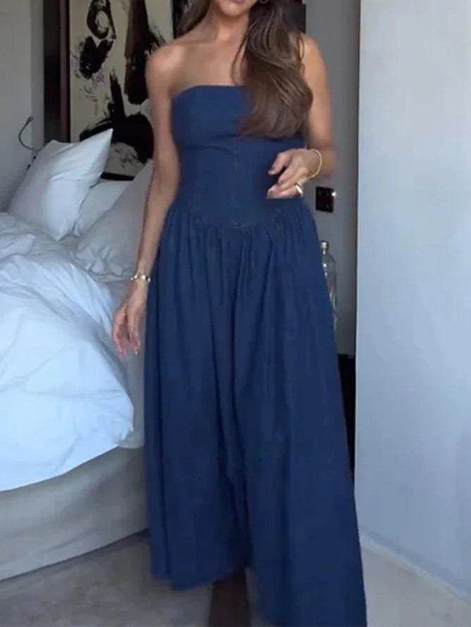 Janae - Off-Shoulder Denim Maxi Dress