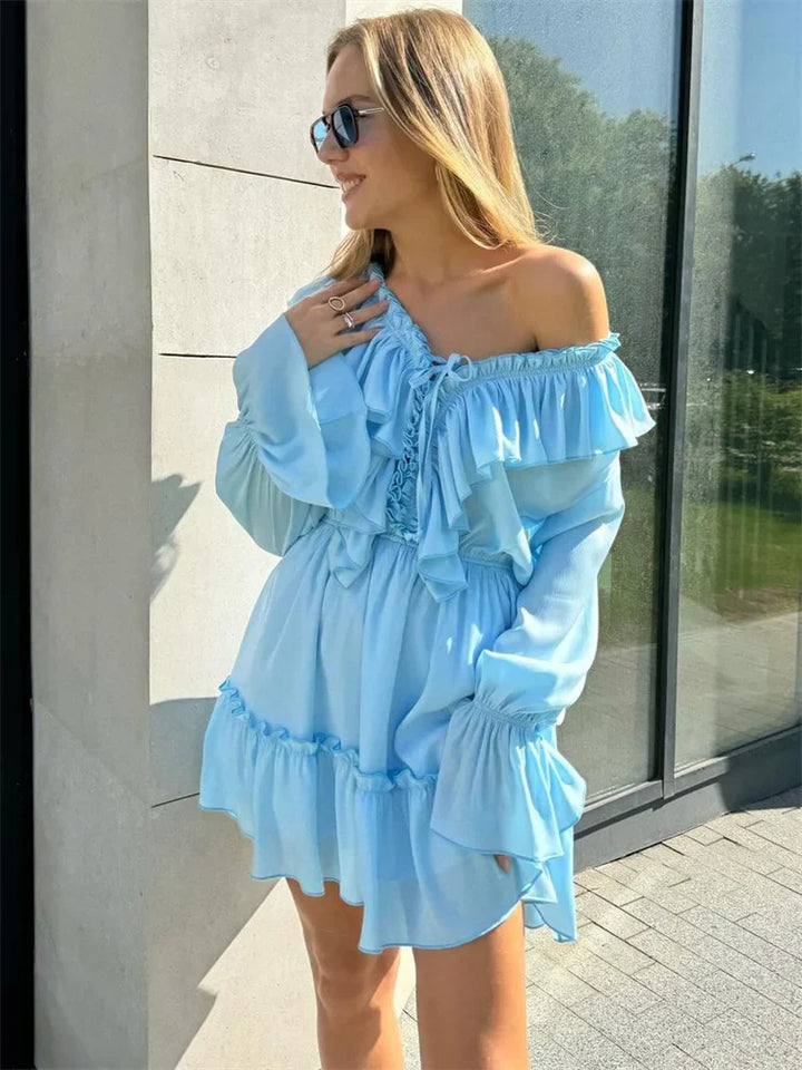 Glaiza - Chic Ruffle V-Neck Mini Dress