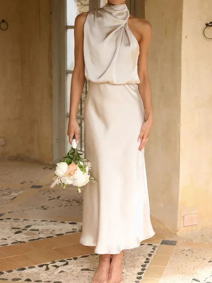 Mary - Elegant Elastic Waistband Midi Dress
