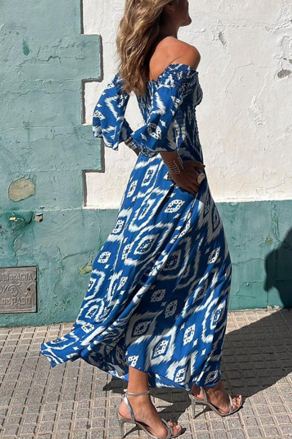 Sadie - Ethnic Print Off-Shoulder Maxi Dress